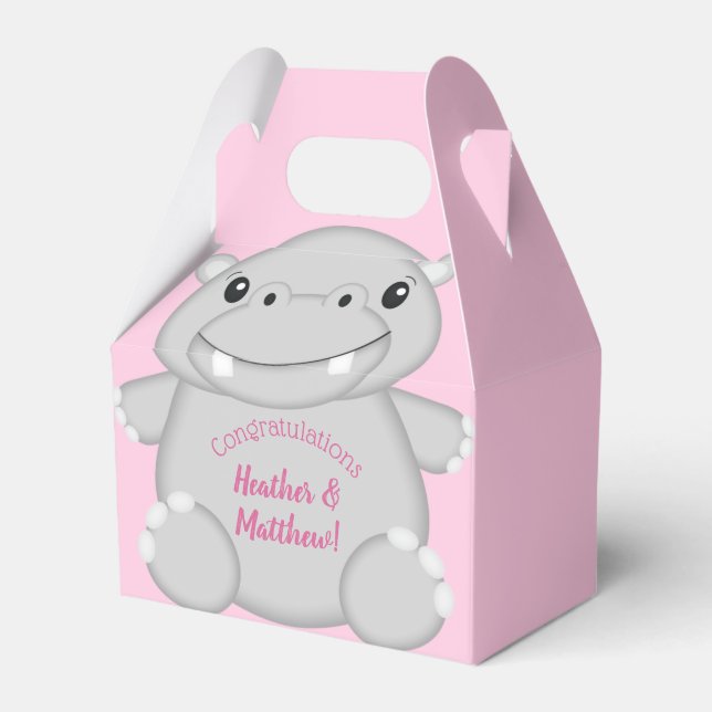 Hippo Baby Shower Pink Favor Boxes (Front Side)