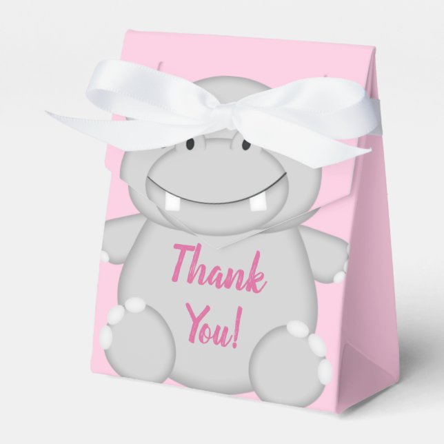 Hippo Baby Shower Pink Favor Boxes (Front Side)