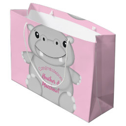 Hippo Baby Shower Pink Large Gift Bag