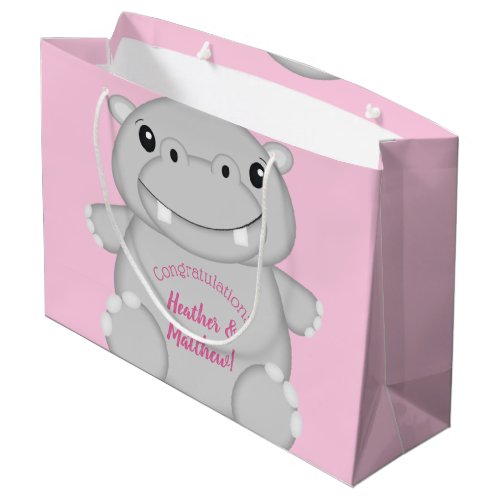 Hippo Baby Shower Pink Large Gift Bag