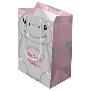 Hippo Baby Shower Pink Medium Gift Bag