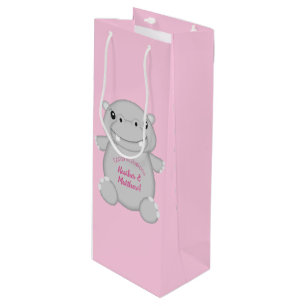 Hippo Baby Shower Pink Wine Gift Bag