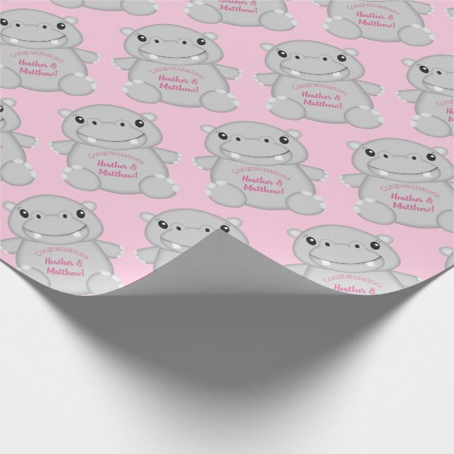 Hippo Baby Shower Pink Wrapping Paper (Corner)