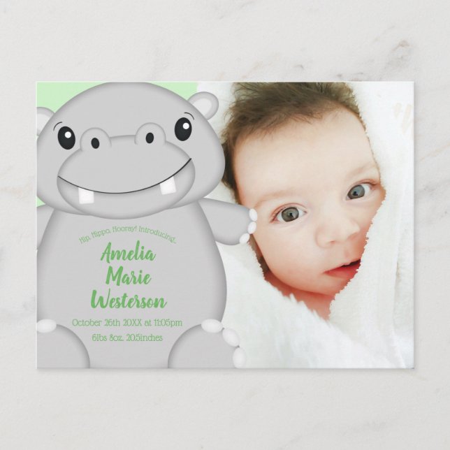 Hippo Baby Shower Postcard (Front)