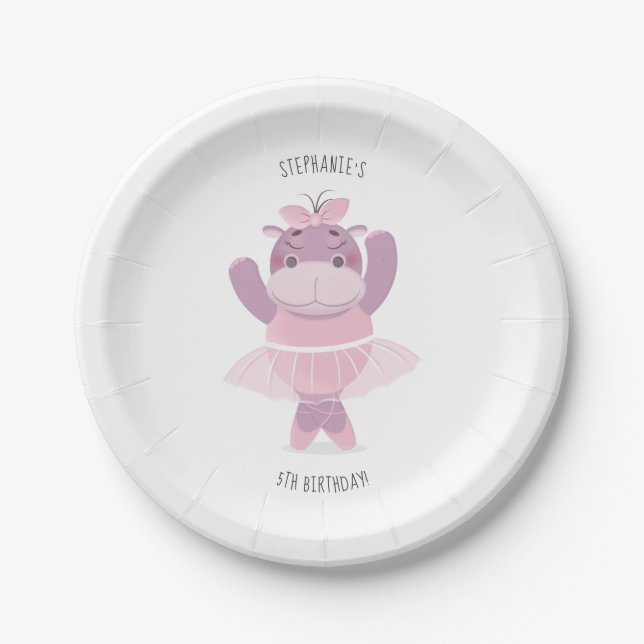 Hippo Ballerina Paper Plates (Front)