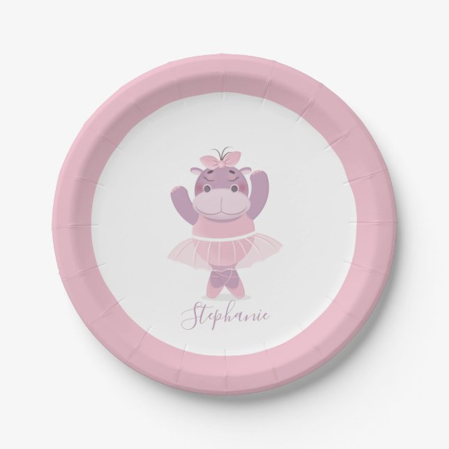 Hippo Ballerina Paper Plates (Front)