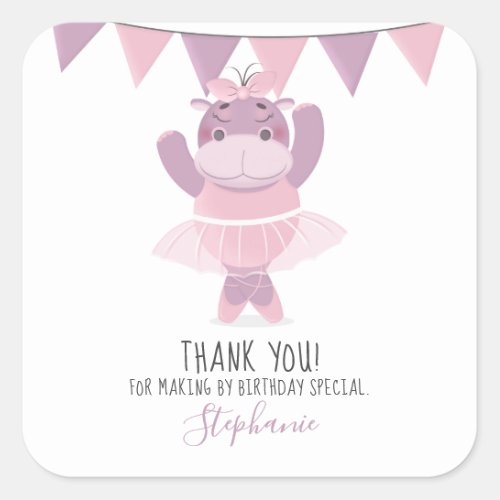Hippo Ballerina Square Sticker
