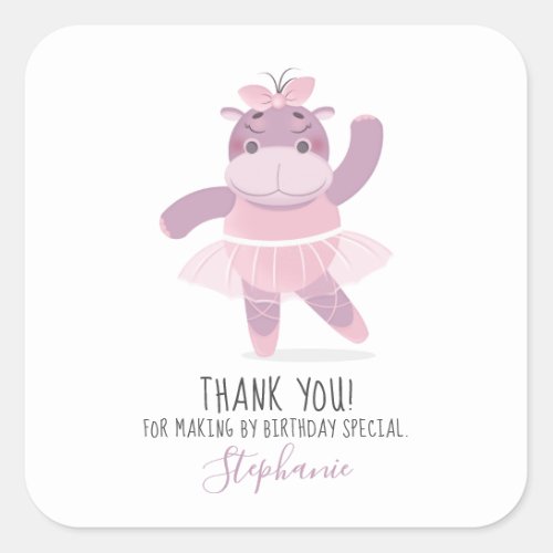 Hippo Ballerina Square Sticker