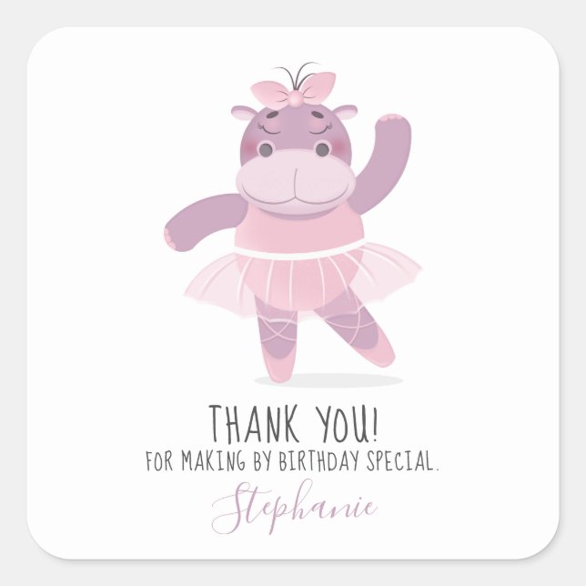 Hippo Ballerina Square Sticker (Front)