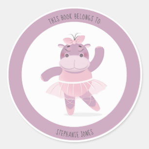 Hippo Ballerina This Book Belongs to Classic Round Classic Round Sticker