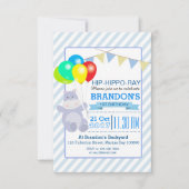 Hippo Balloons Adventure 1st Birthday Bash Invitation (Front)