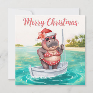 Hippo Bikini Christmas Sailling Holiday Card