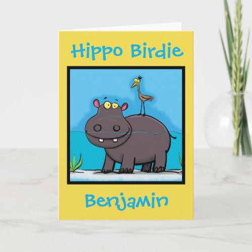 Hippo birdie funny personalized cartoon birthday card