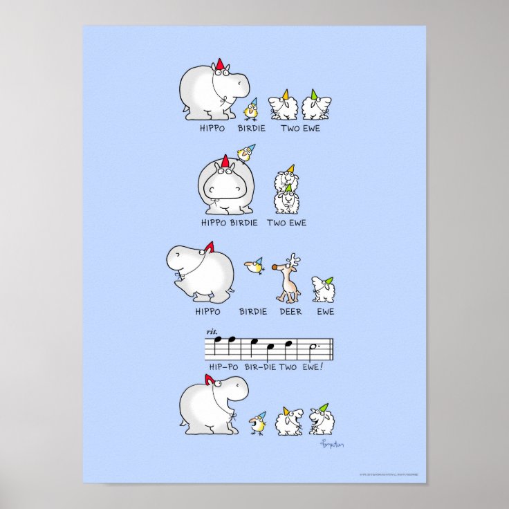 HIPPO BIRDIE TWO EWE poster by Sandra Boynton Zazzle