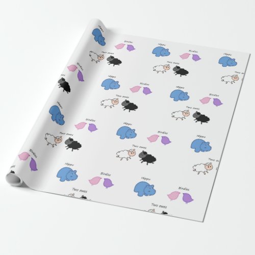 Hippo Birdies Two Ewes Wrapping Paper