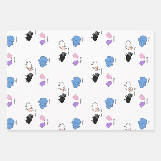 Hippo Birdies Two Ewes  Wrapping Paper Sheets (Front)