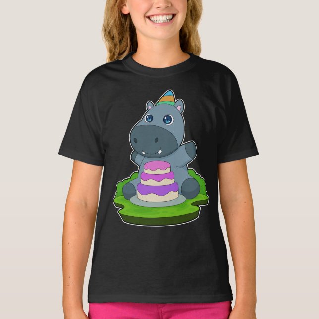 Hippo Birthday Cake T-Shirt (Front)