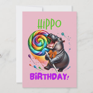 Hippo Birthday Cheerful, Colorful Candy Swirl Invitation