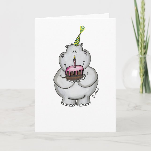 Hippo Birthday - Happy Birthday Card (Front)