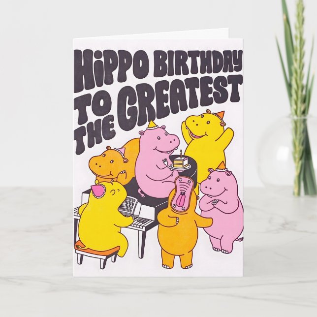 Hippo Birthday Letterpress Card (Front)