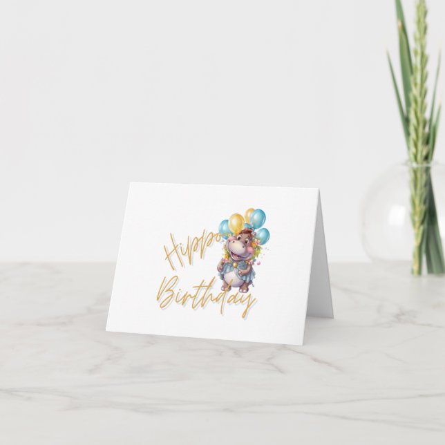 Hippo Birthday Letterpress Thank You Card (Front)