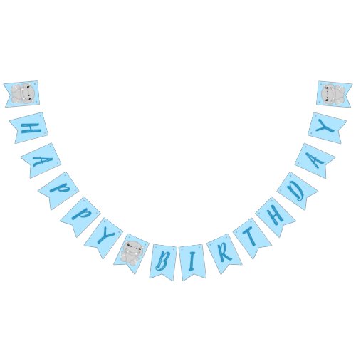 Hippo Birthday Party Blue Bunting Flags