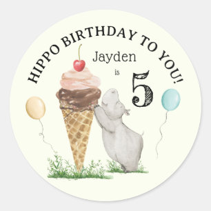 Hippo Birthday Party Classic Round Sticker