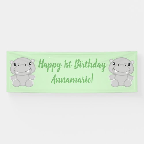 Hippo Birthday Party Green Banner