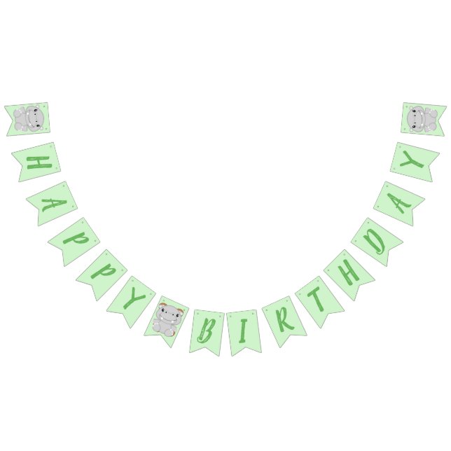 Hippo Birthday Party Green Bunting Flags (All)