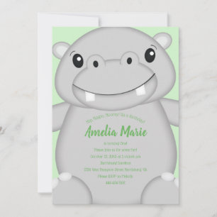 Hippo Birthday Party Green Invitation