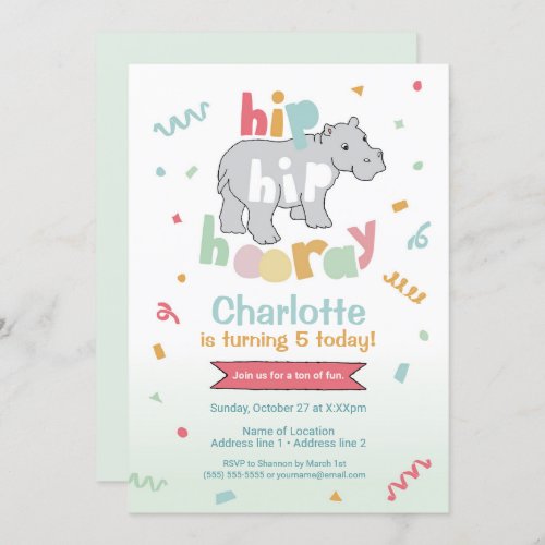 Hippo Birthday Party Hippo Hippopotamus Party Invitation