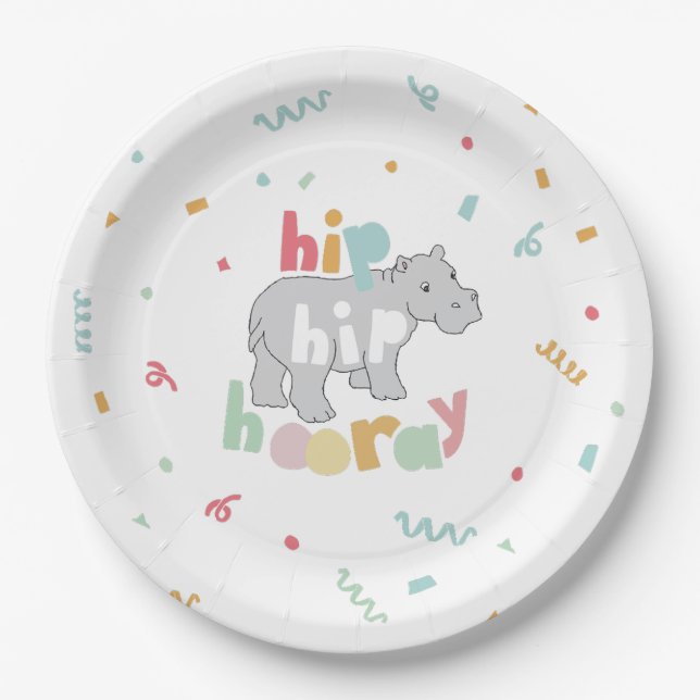 Hippo Birthday Party Hippo Hippopotamus Party Paper Plates (Front)