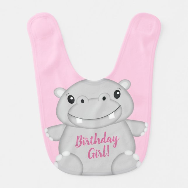 Hippo Birthday Party Pink Baby Bib (Front)