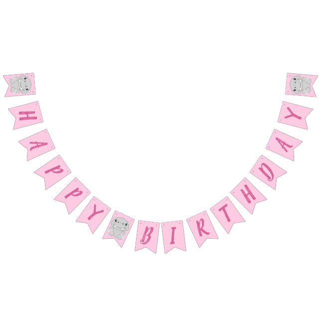 Hippo Birthday Party Pink Bunting Flags (All)