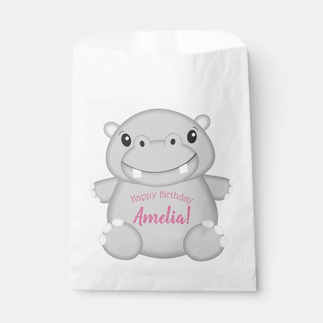 Hippo Birthday Party Pink Favor Bag (Front)