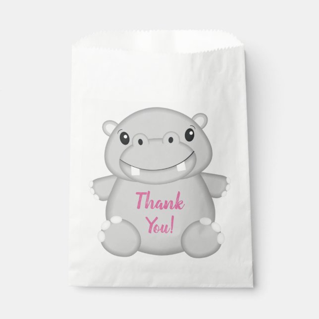 Hippo Birthday Party Pink Favor Bag (Front)
