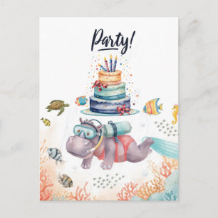 Hippo Birthday Party underwater Postcard