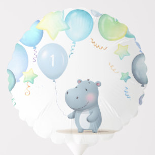 Hippo Birthday soft blue Balloon