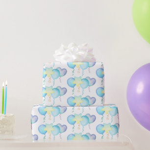 Hippo Birthday soft blue balloon gift Wrapping Paper
