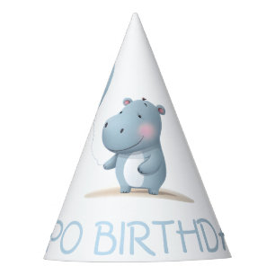 Hippo Birthday soft blue Party Hat