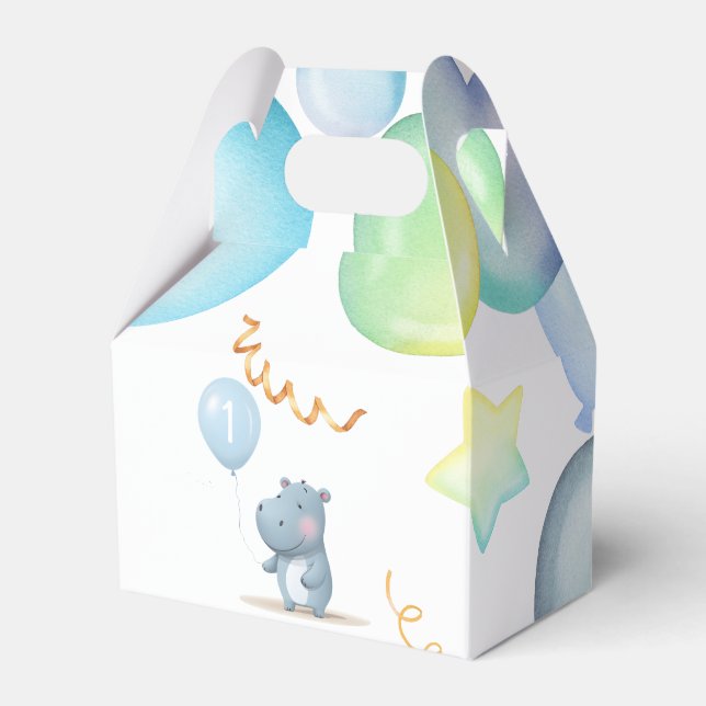Hippo Birthday soft blue simple  Favor Boxes (Front Side)