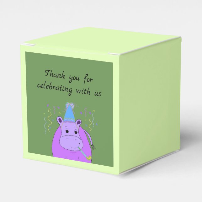 Hippo Birthday Thank You Favor Boxes (Front Side)