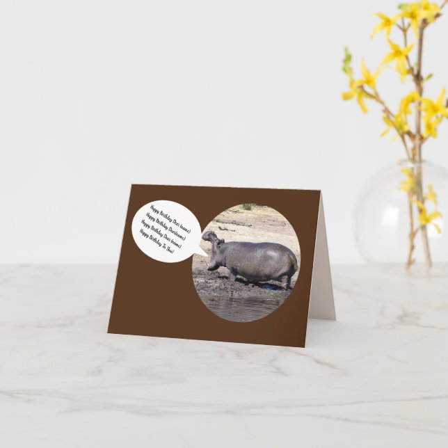 Hippo Birthday To You  Card/personalize Card (Yellow Flower)