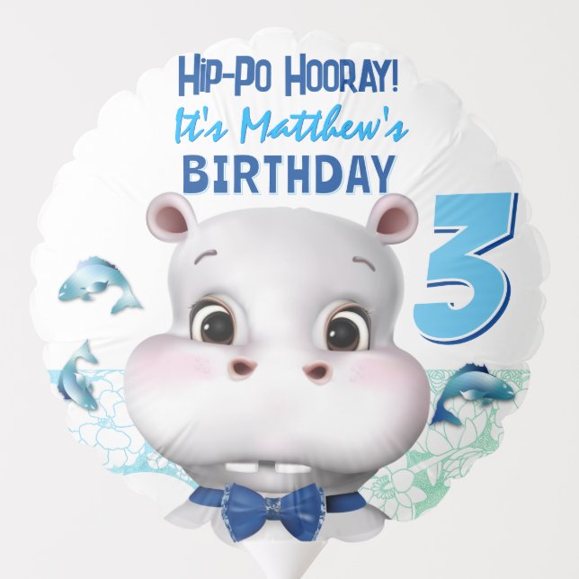 Hippo Blue Fish Boy Birthday Balloon (Back)