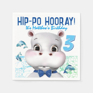 Hippo Blue Fish Boy Birthday Napkins