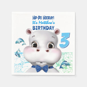 Hippo Blue Fish Boy Birthday Napkins