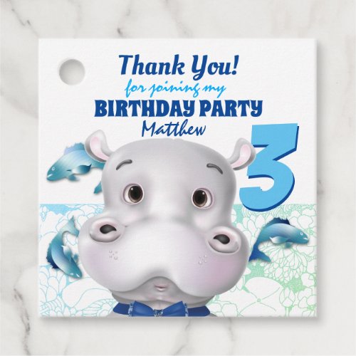 Hippo Blue Fish Boy Thank You Birthday Favor Tags