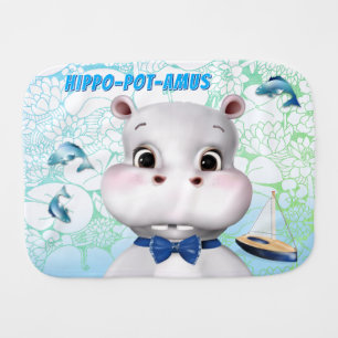 Hippo Blue Fish Kids Baby Burp Cloth