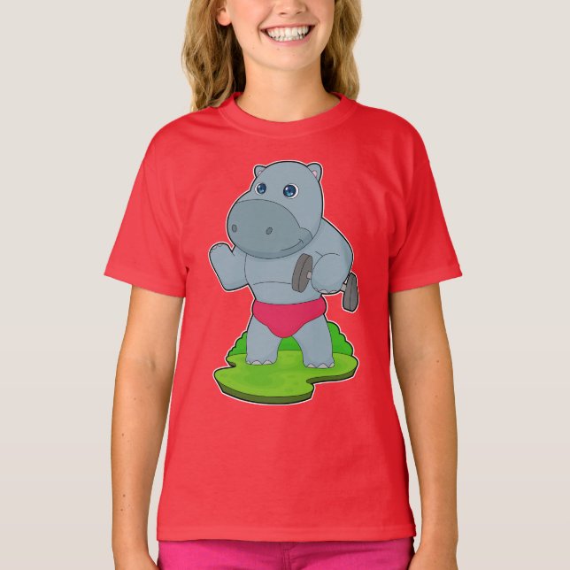 Hippo Bodybuilder Dumbbell Bodybuilding T-Shirt (Front)