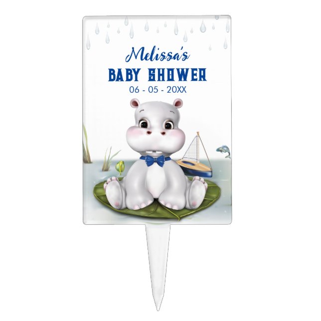 Hippo Boy Baby Shower Cake Topper (Front)
